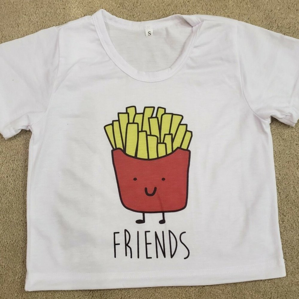 FUN 2PC SET - CHILD SIZE SMALL BEST FRIENDS GRAPHIC TEE - HAMBURGER & FRIES, NEW - Picture 3 of 15